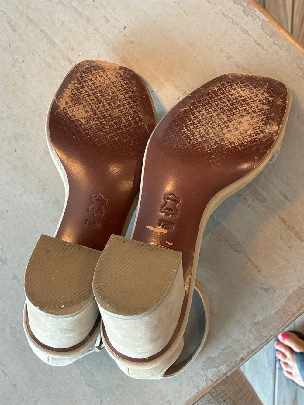 Tory Burch Taupe Suede Ankle-Strap Block Heel Sandals